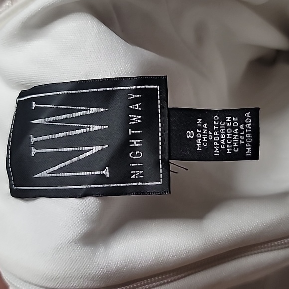 Nightway Collections One Shoulder Beige Champagne Glitter Lace Dress Size 8 - Picture 6 of 10